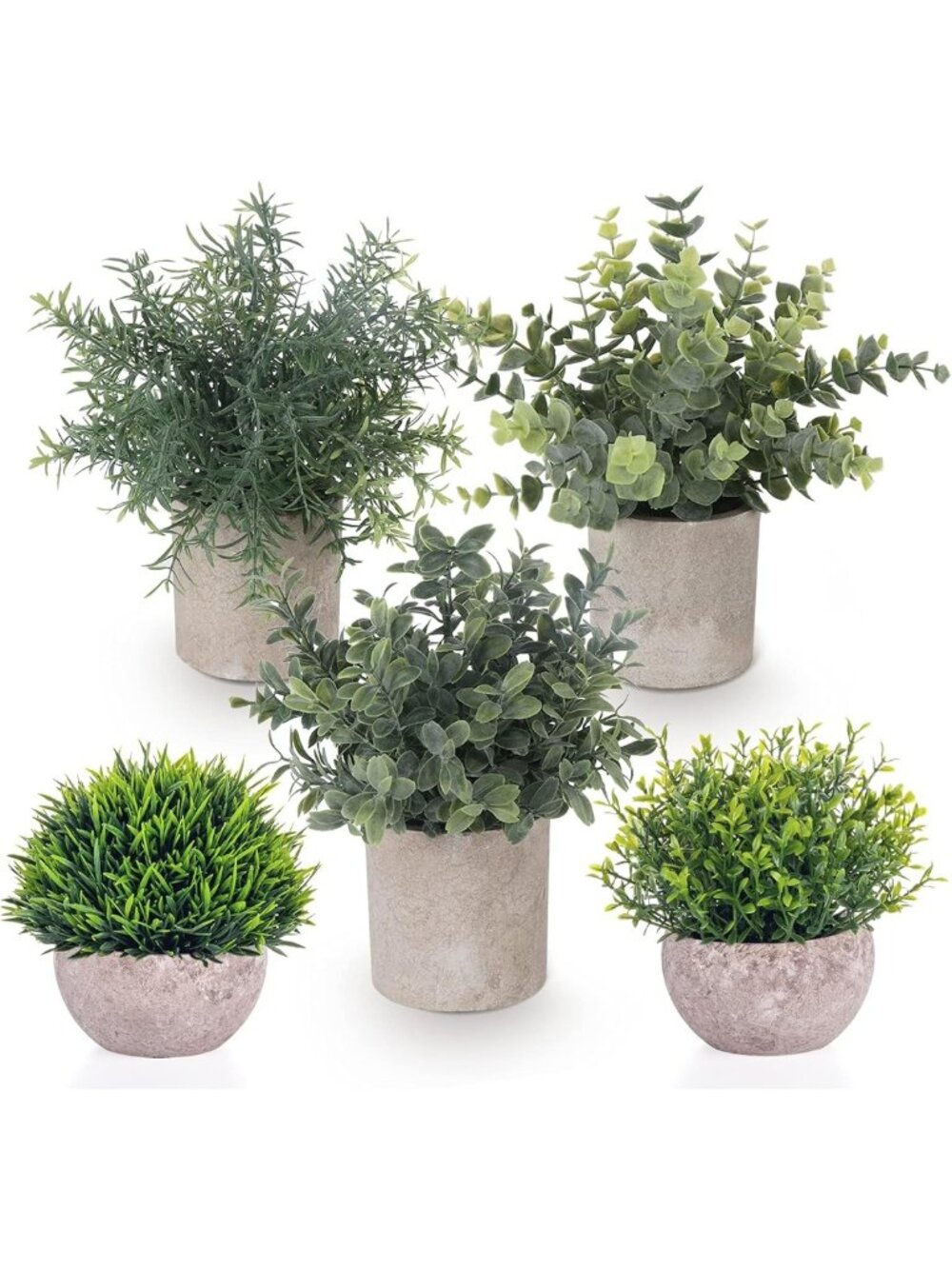 5 PCS Small Eucalyptus Fake Plants in Pots | Indoor Faux Greenery Decor for Home